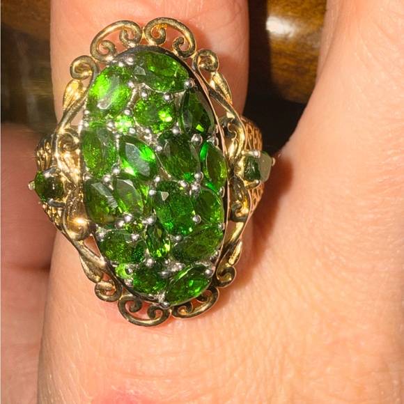 STS vintage 925 Green Diopside and Gold vermeil Women's Ring sz 9 1/2 - Picture 9 of 16